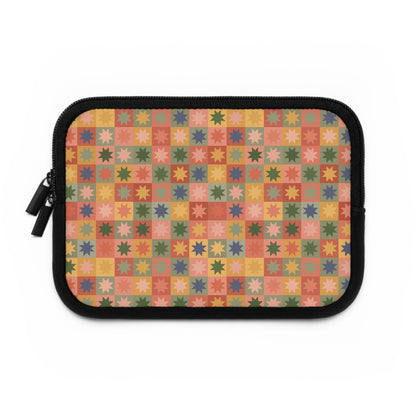 Retro Patchwork Star Pattern Laptop Sleeve, Vintage Quilt Inspired, Cute MacBook Cover, Padded Laptop Case, Cute office accessories