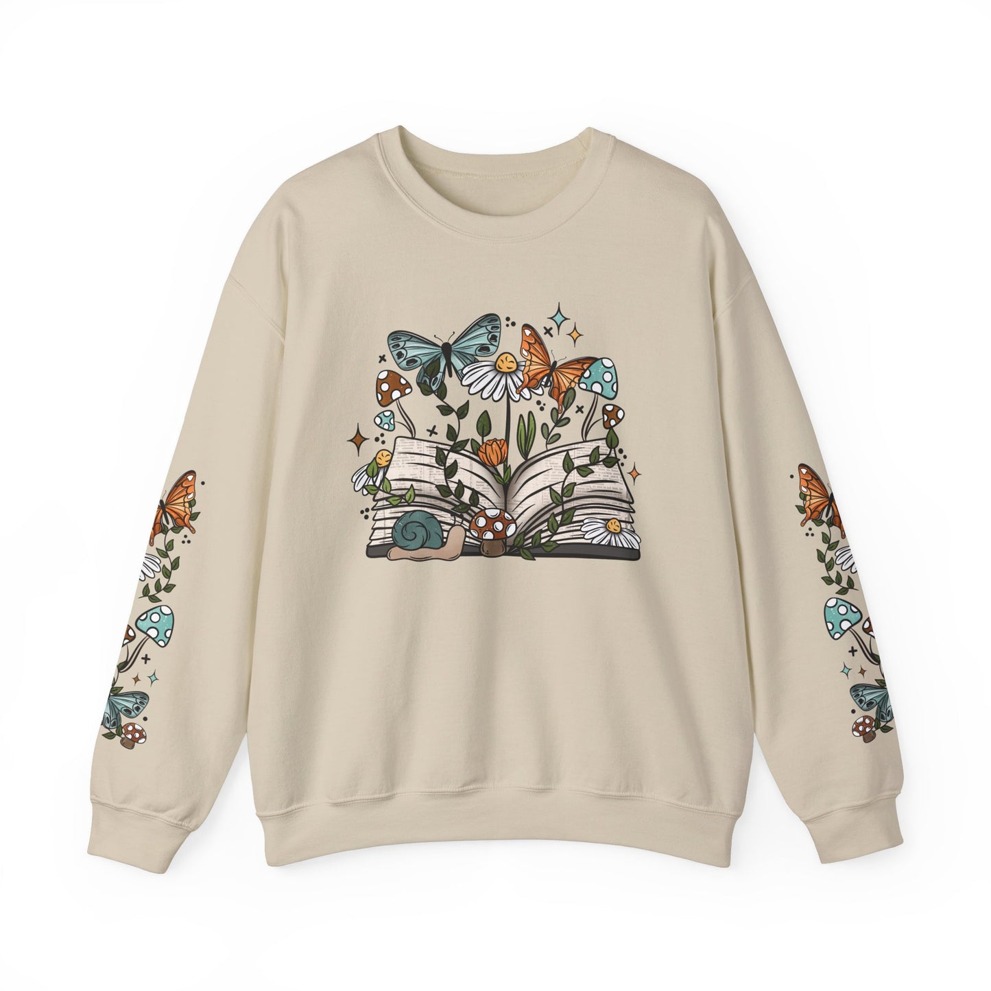 Fairycore Bookish Crewneck, Whimsical Cottagecore Snail and Butterfly Sweatshirt