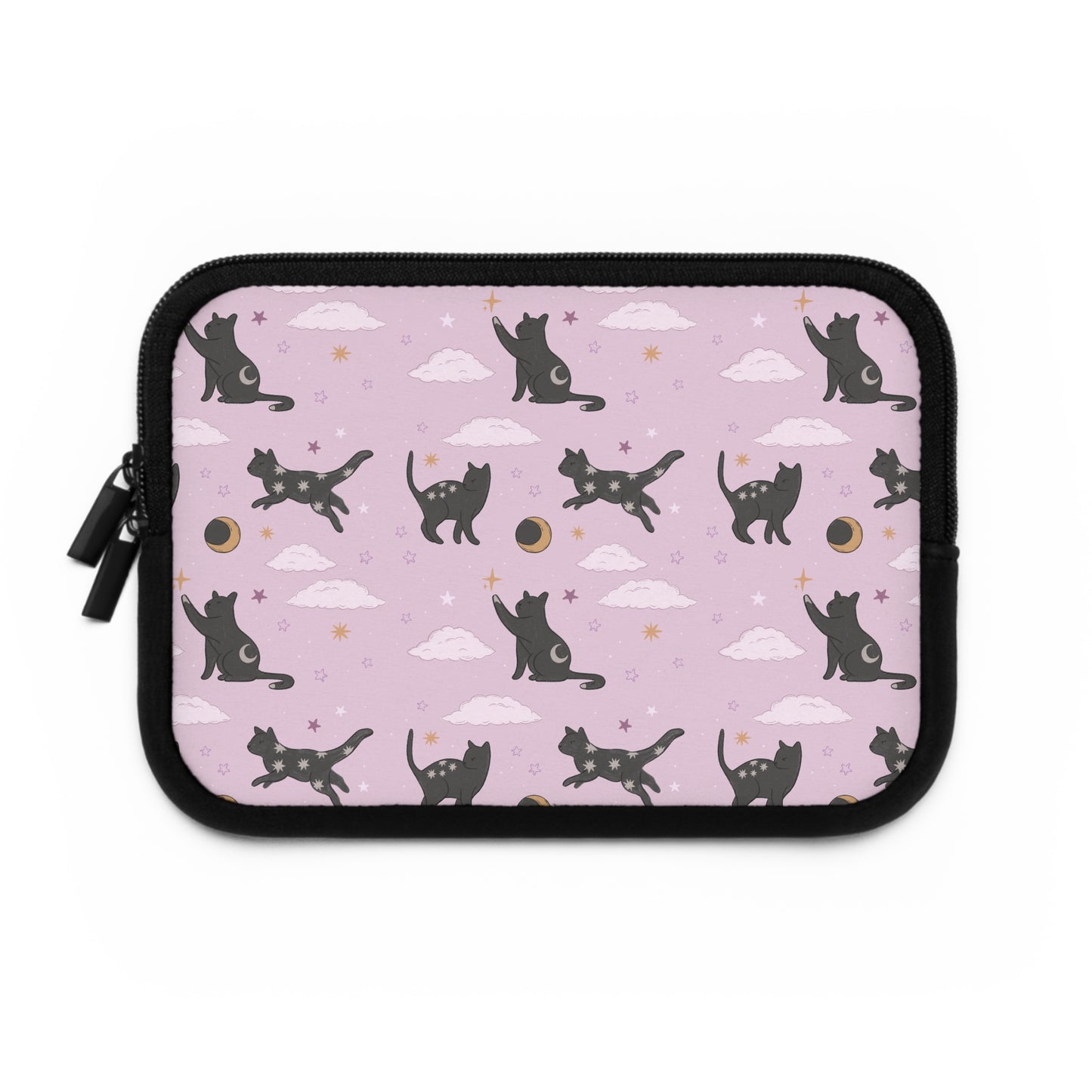 Lunar Black Cat Pattern Laptop Sleeve, Pastel Pink Stars Moons, Celestial Witchy Aesthetic, Cute Laptop Case, MacBook Case, Ipad Case