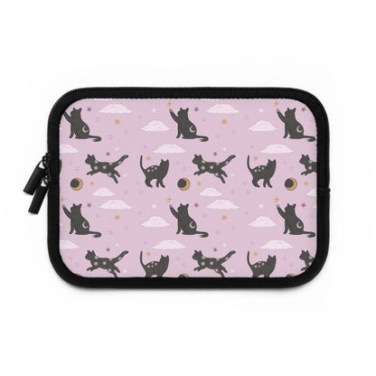 Lunar Black Cat Pattern Laptop Sleeve, Pastel Pink Stars Moons, Celestial Witchy Aesthetic, Cute Laptop Case, MacBook Case, Ipad Case