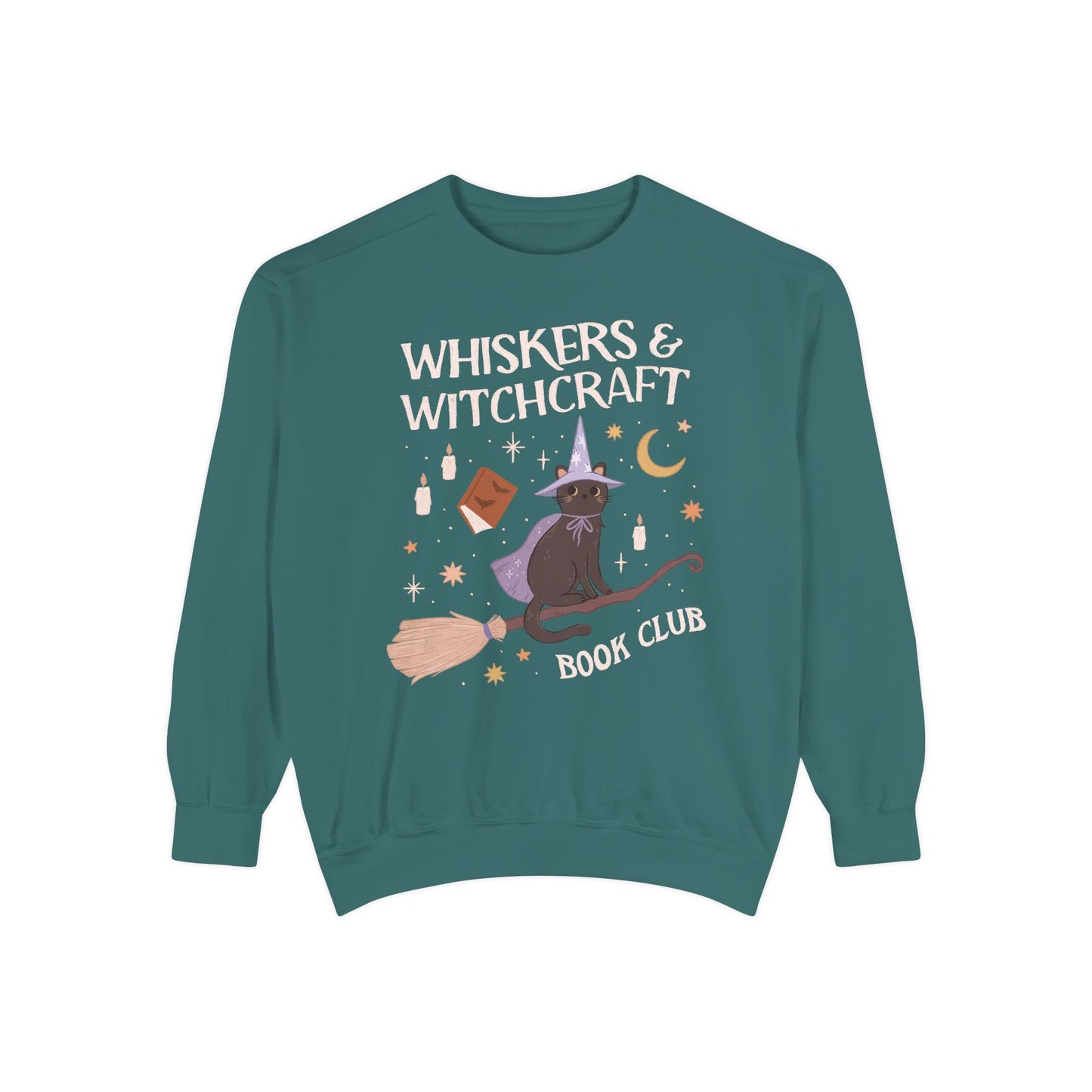 Whiskers and Witchcraft Book Club Crewneck - Witchy Bookish Halloween Comfort Colors Sweatshirt