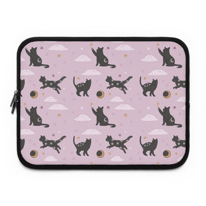 Lunar Black Cat Pattern Laptop Sleeve, Pastel Pink Stars Moons, Celestial Witchy Aesthetic, Cute Laptop Case, MacBook Case, Ipad Case