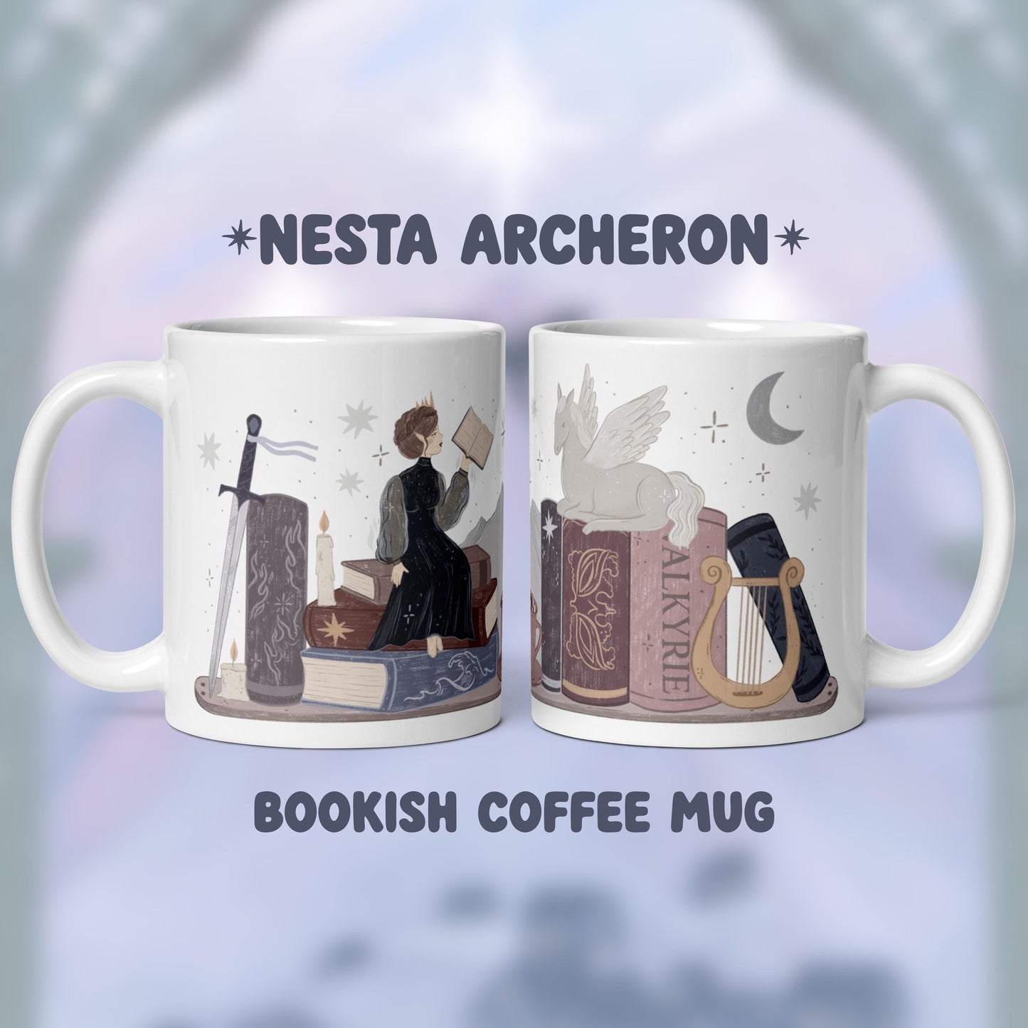 Nesta Archeron ACOTAR Book Stack Mug, Fantasy Reader Gifts, Bookish Coffee Cup, SJM Fan Gifts, Bookworm, The Valkyrie