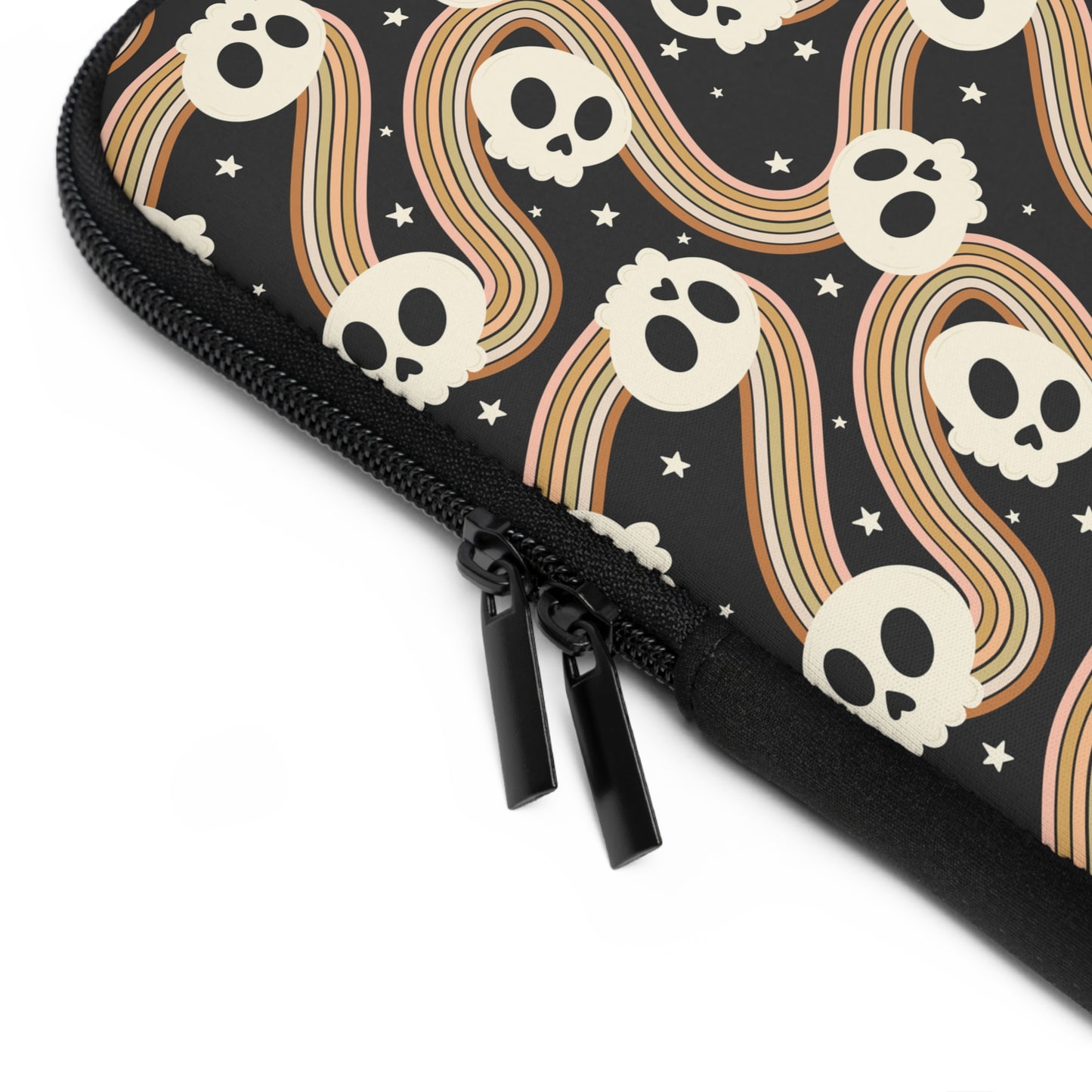 Retro Skull Wavy Rainbow Laptop Sleeve, Spooky Cute Gifts, Halloween Lovers, Kawaii Goth Design, Cute Tech Accessories
