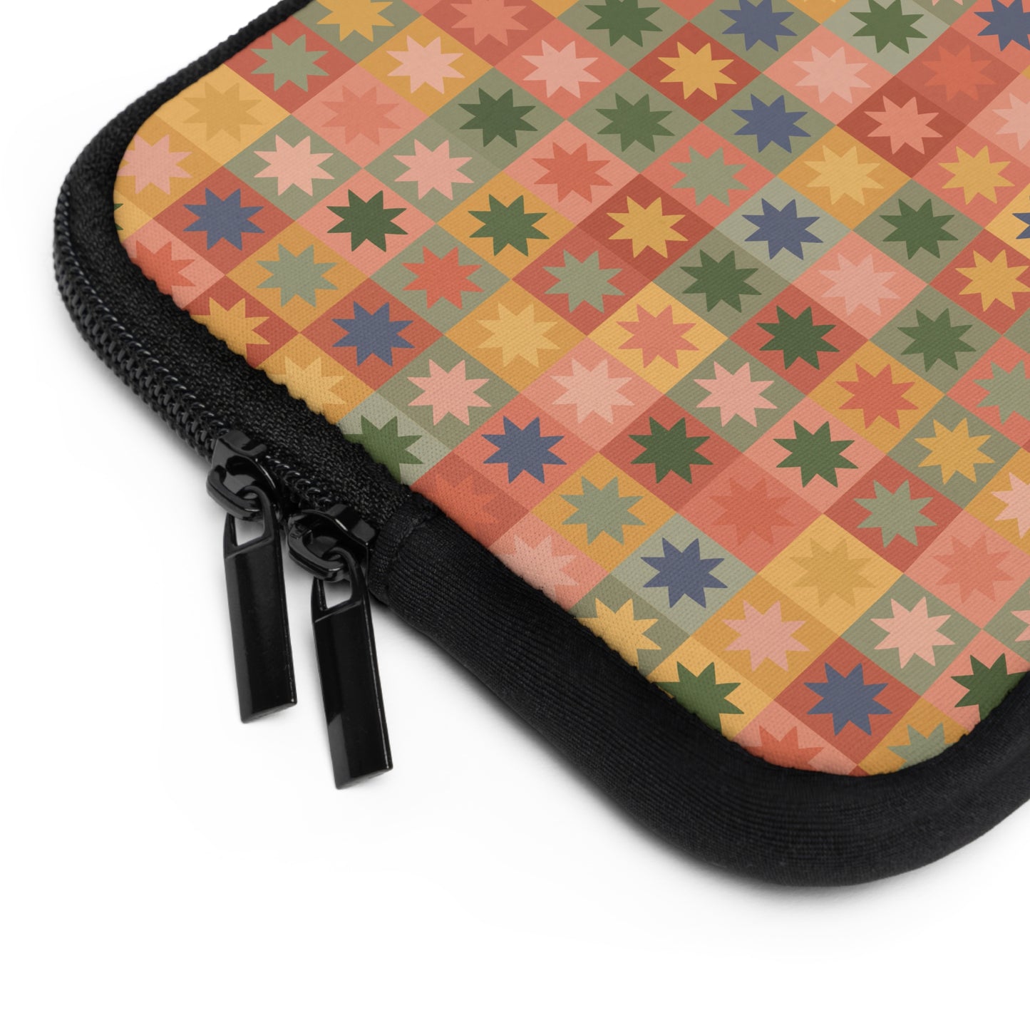 Retro Patchwork Star Pattern Laptop Sleeve, Vintage Quilt Inspired, Cute MacBook Cover, Padded Laptop Case, Cute office accessories