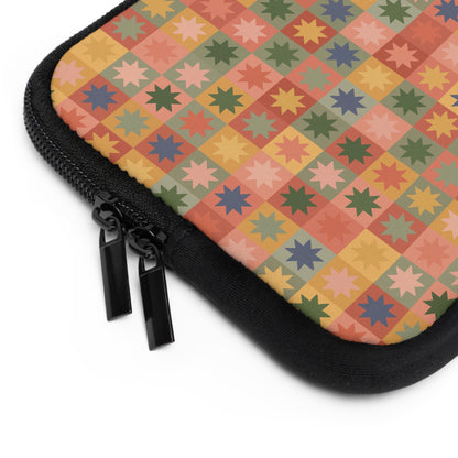 Retro Patchwork Star Pattern Laptop Sleeve, Vintage Quilt Inspired, Cute MacBook Cover, Padded Laptop Case, Cute office accessories
