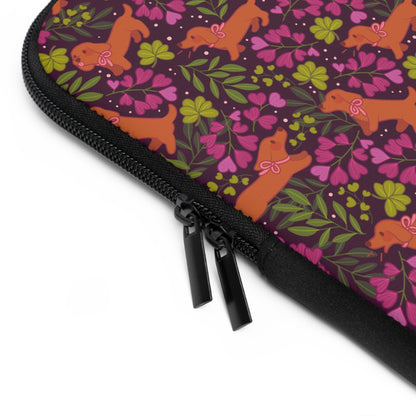 Dachshunds in Bloom Laptop Sleeve | Floral Dog Lover Padded Laptop Case