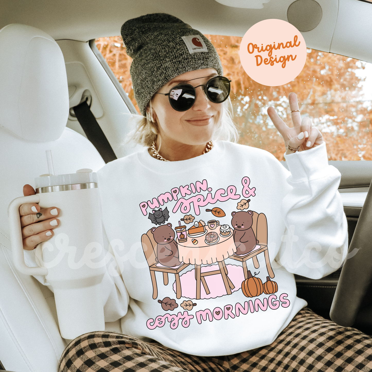 Pumpkin Spice and Cozy Mornings Fall Sweatshirt, Autumn Lover Crewneck, PSL Teddy Bears and Pumpkins