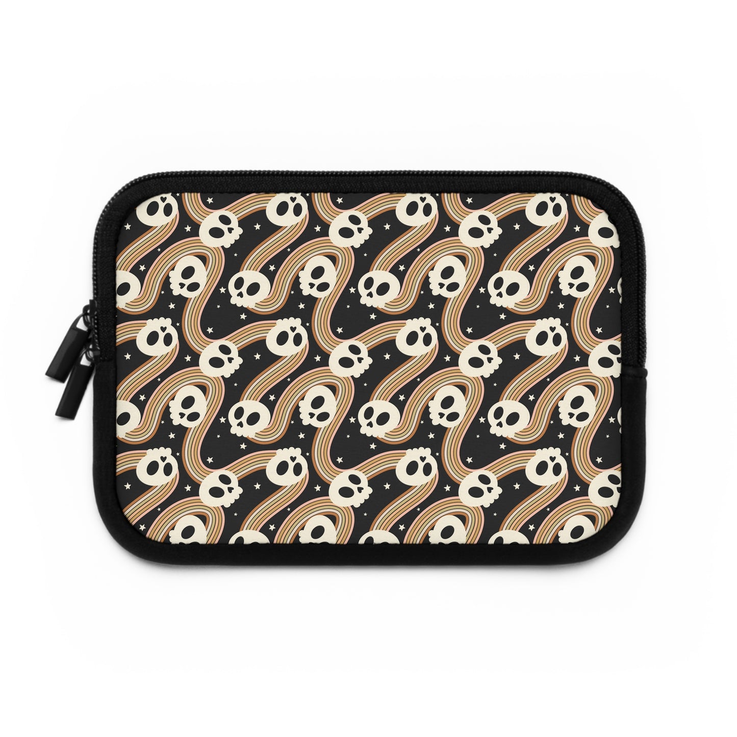 Retro Skull Wavy Rainbow Laptop Sleeve, Spooky Cute Gifts, Halloween Lovers, Kawaii Goth Design, Cute Tech Accessories