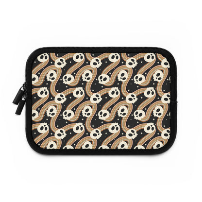 Retro Skull Wavy Rainbow Laptop Sleeve, Spooky Cute Gifts, Halloween Lovers, Kawaii Goth Design, Cute Tech Accessories