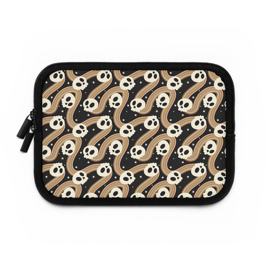Retro Skull Wavy Rainbow Laptop Sleeve, Spooky Cute Gifts, Halloween Lovers, Kawaii Goth Design, Cute Tech Accessories