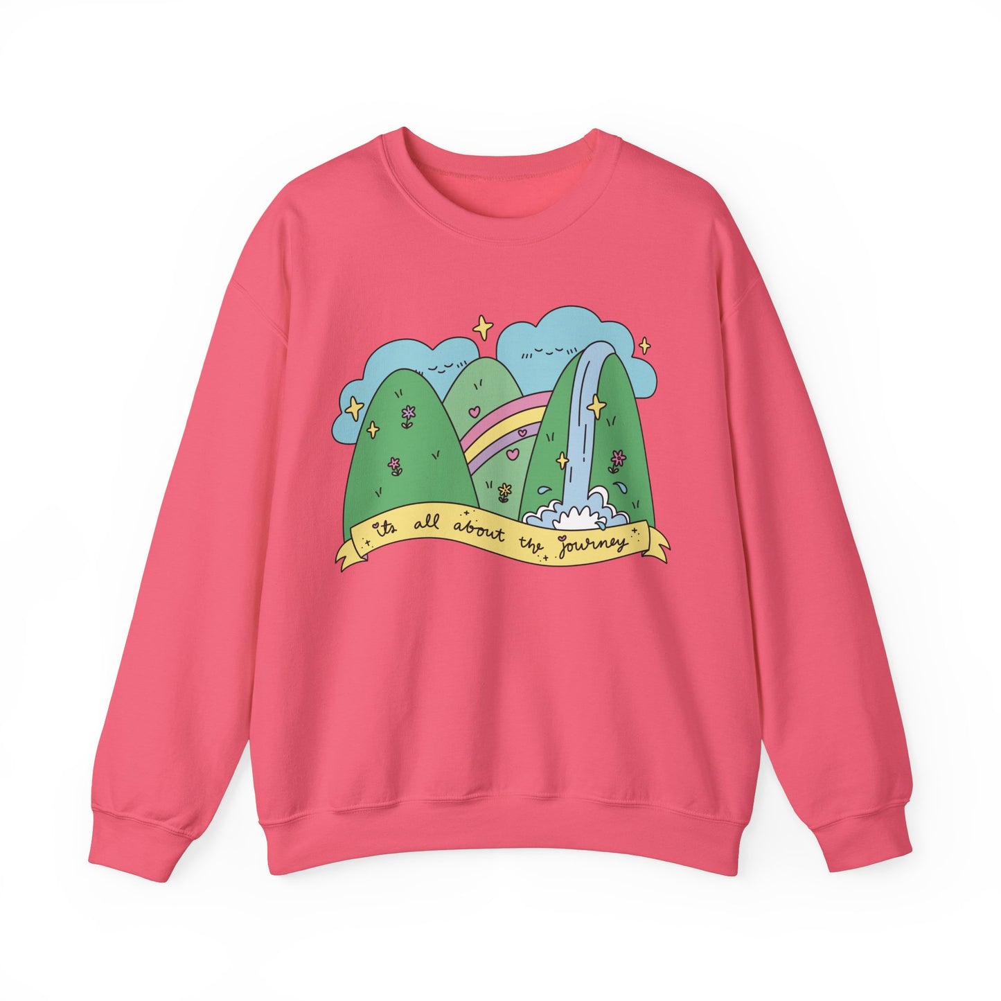 Positive Vibes Crewneck Sweatshirt, Cute Motivational Sweatshirt, Happy Cheerful Gifts, Quirky Trendy Kawaii art, It's All About the Journey