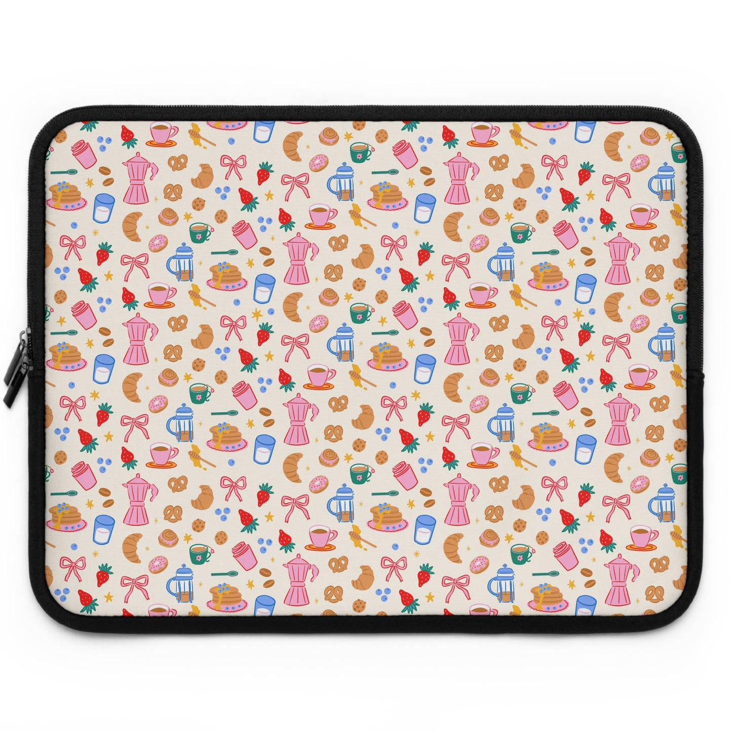 Sunday Brunch Laptop Sleeve, Coffee and Croissant , Padded Laptop Case, Cute office accessories
