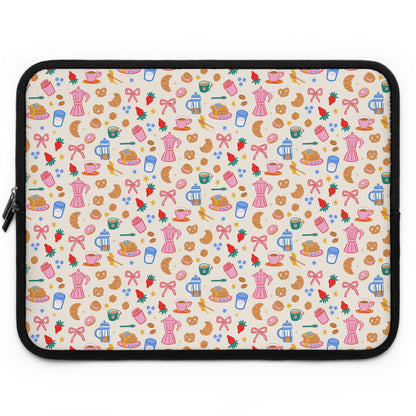 Sunday Brunch Laptop Sleeve, Coffee and Croissant , Padded Laptop Case, Cute office accessories