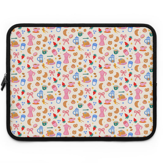 Sunday Brunch Laptop Sleeve, Coffee and Croissant , Padded Laptop Case, Cute office accessories