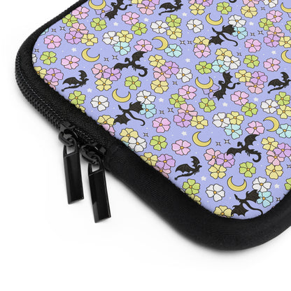 Dragon and Florals Fantasy Reader Laptop Sleeve | Pastel Flowers, Crescent Moons
