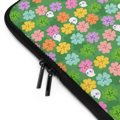Colorful Clovers and Ghosts Laptop Sleeve | Green, Pink, Yellow, Retro Flowers