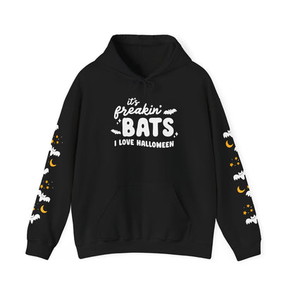 Its Freakin Bats I Love Halloween Spooky Cute Sweatshirt, Bat & Moon Sleeve Design