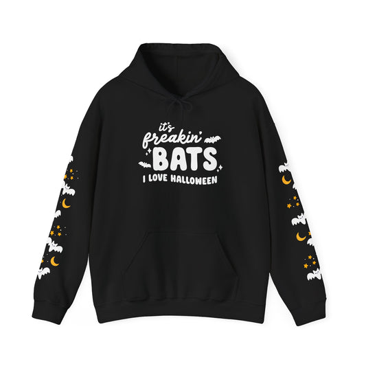 Its Freakin Bats I Love Halloween Spooky Cute Sweatshirt, Bat & Moon Sleeve Design