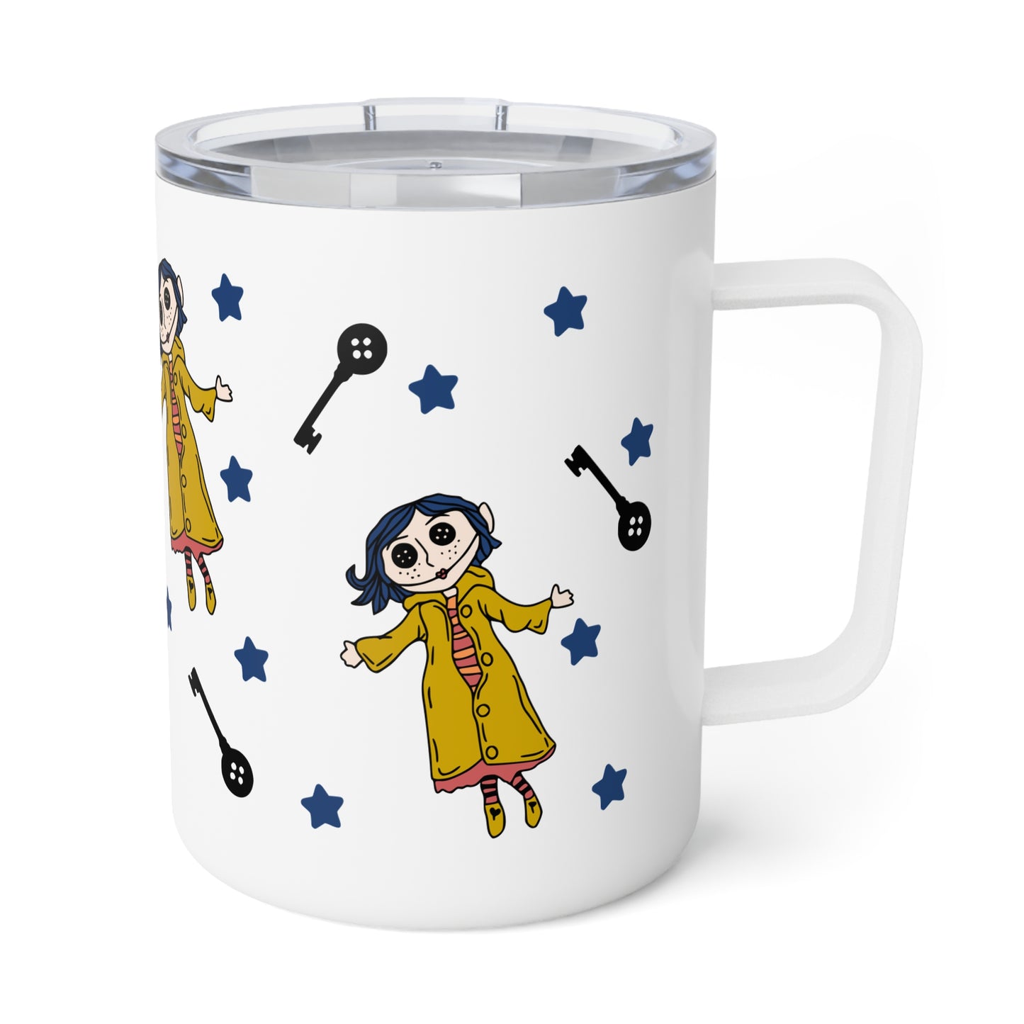 Witchy Twitchy Button Eye Girl Insulated Travel Mug