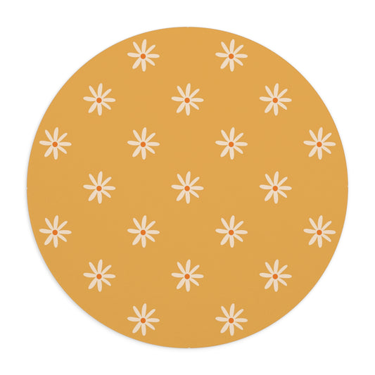 Yellow Daisy Pattern Mouse Pad, Retro Floral Desk Mat