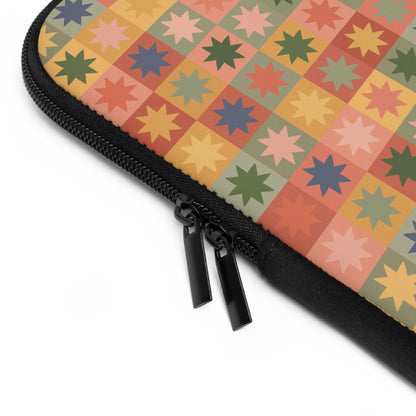 Retro Patchwork Star Pattern Laptop Sleeve, Vintage Quilt Inspired, Cute MacBook Cover, Padded Laptop Case, Cute office accessories