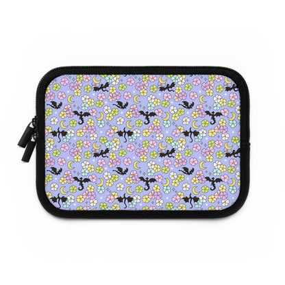 Dragon and Florals Fantasy Reader Laptop Sleeve | Pastel Flowers, Crescent Moons