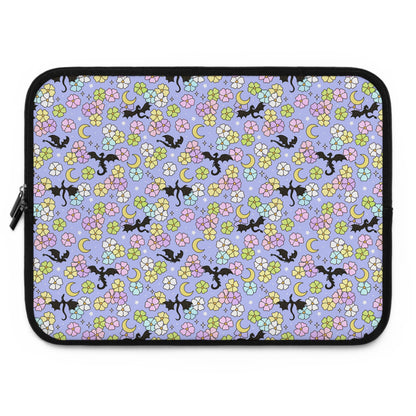 Dragon and Florals Fantasy Reader Laptop Sleeve | Pastel Flowers, Crescent Moons