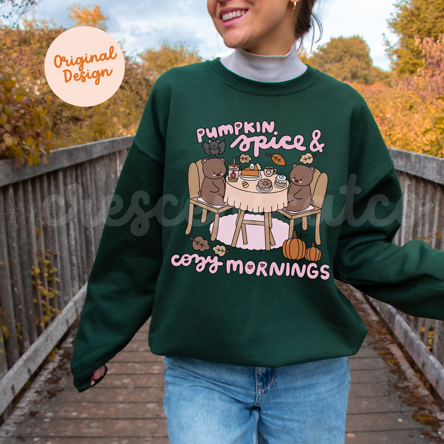 Pumpkin Spice and Cozy Mornings Fall Sweatshirt, Autumn Lover Crewneck, PSL Teddy Bears and Pumpkins