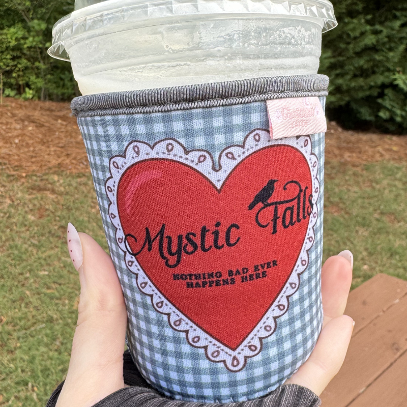 Mystic Falls Green Gingham TVD Iced Coffee Sleeve