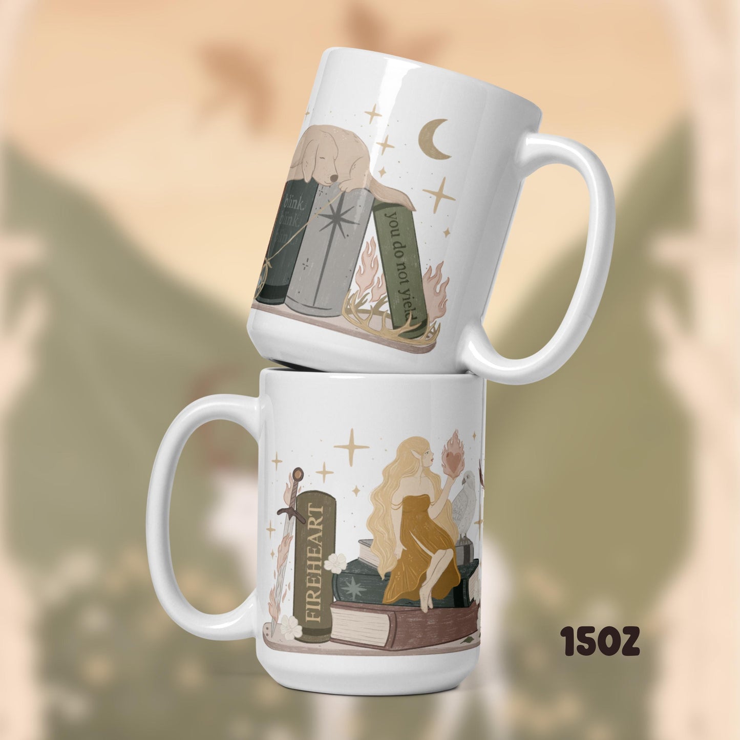 Aeiln Fireheart Book stack Mug, Bookish Coffee Cup, TOG SJM Fn Gifts, Fantasy Reader, Bookish Shop