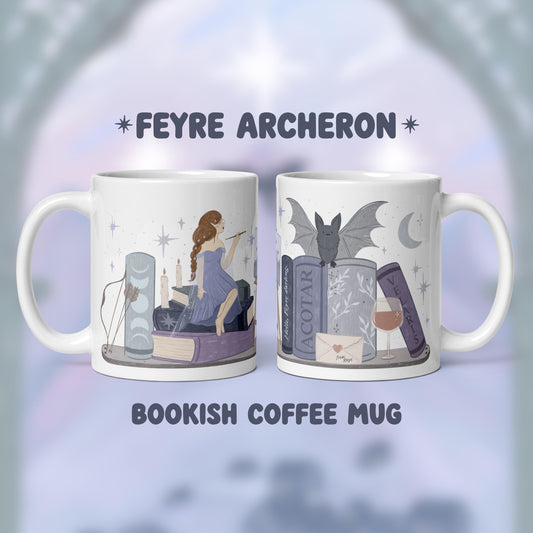 Feyre ACOTAR SJM Book Stack Mug, Fantasy Reader Coffee Cup, Bookish Gifts, Bookworm Accessories, Night Court Velaris, acotar fan art