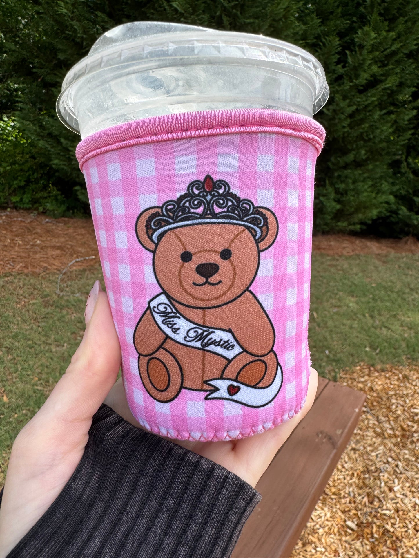 Ms Cuddles Pink Gingham TVD Iced Coffee Sleeve