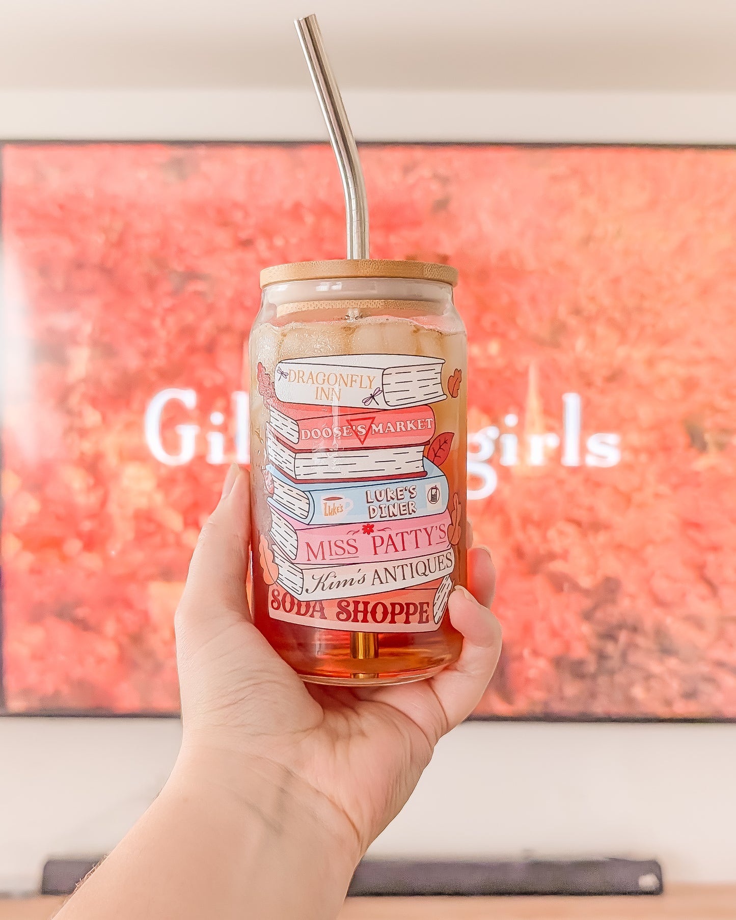 Stars Hollow Book Stack Iced Coffee Glass