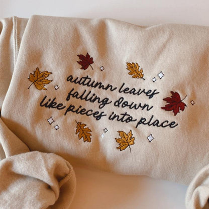 Autumn Leaves Falling Down All Too Well Embroidered Sweatshirt