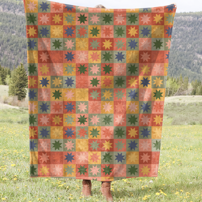 Retro Patchwork Plush Throw Blanket