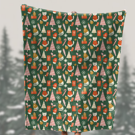 Merry Catmas Festive Holiday Throw Blanket