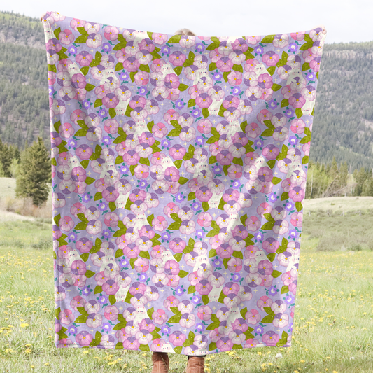 Whimsical Cats & Florals Plush Throw Blanket