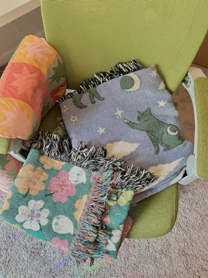 Lunar Cats Whimsical Woven Blanket