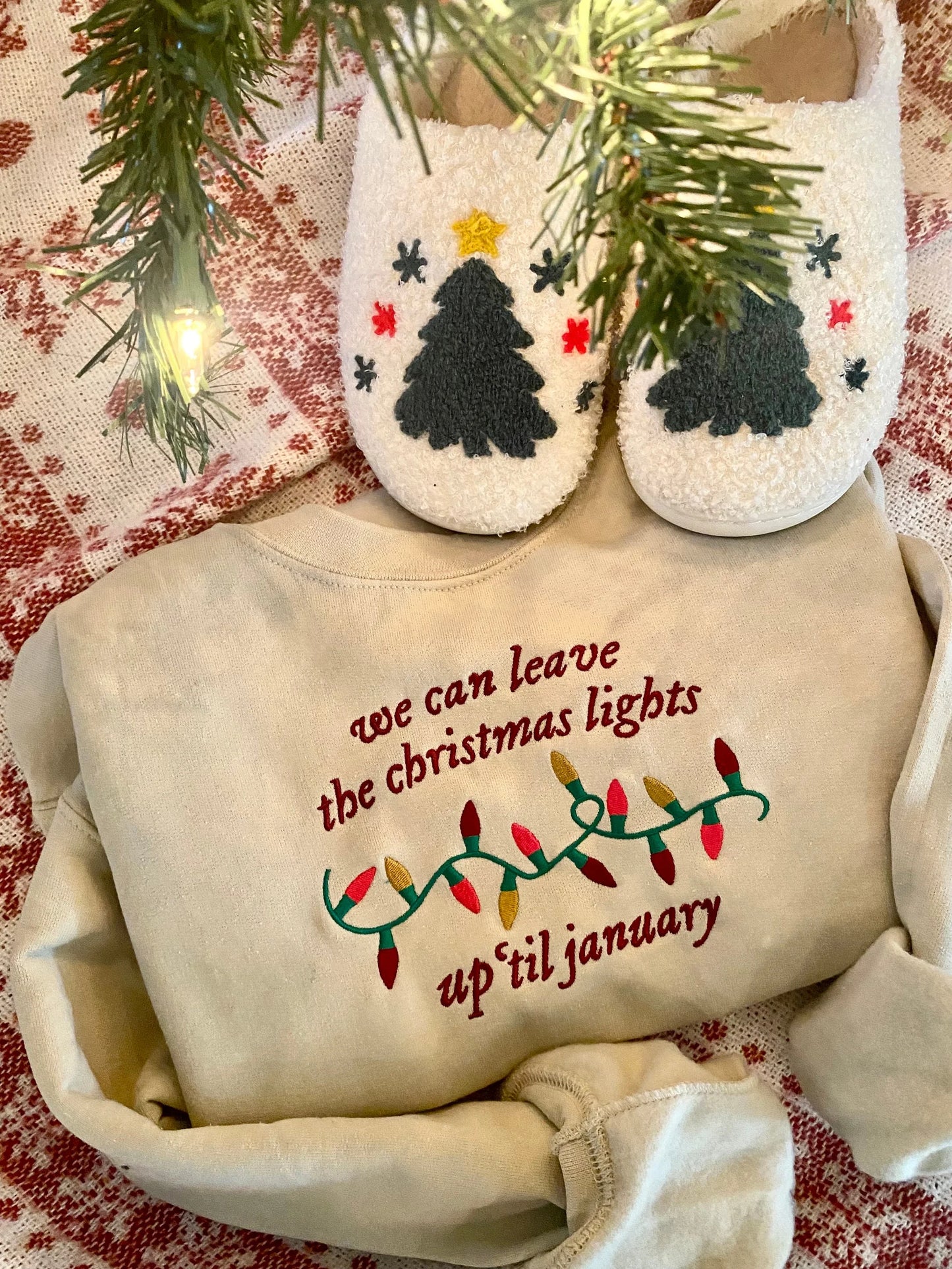 We Can Leave the Christmas Lights Up Embroidered Taylor Christmas Sweatshirt