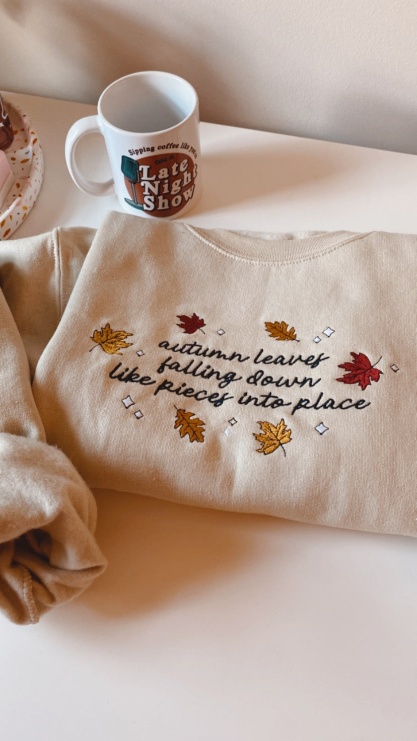 Autumn Leaves Falling Down All Too Well Embroidered Sweatshirt