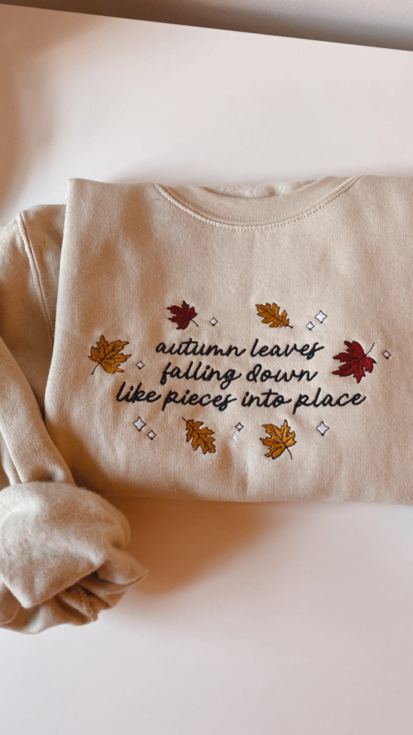 Autumn Leaves Falling Down All Too Well Embroidered Sweatshirt