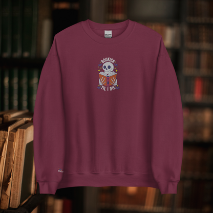 Bookish Till I Die Embroidered Halloween Reader Sweatshirt