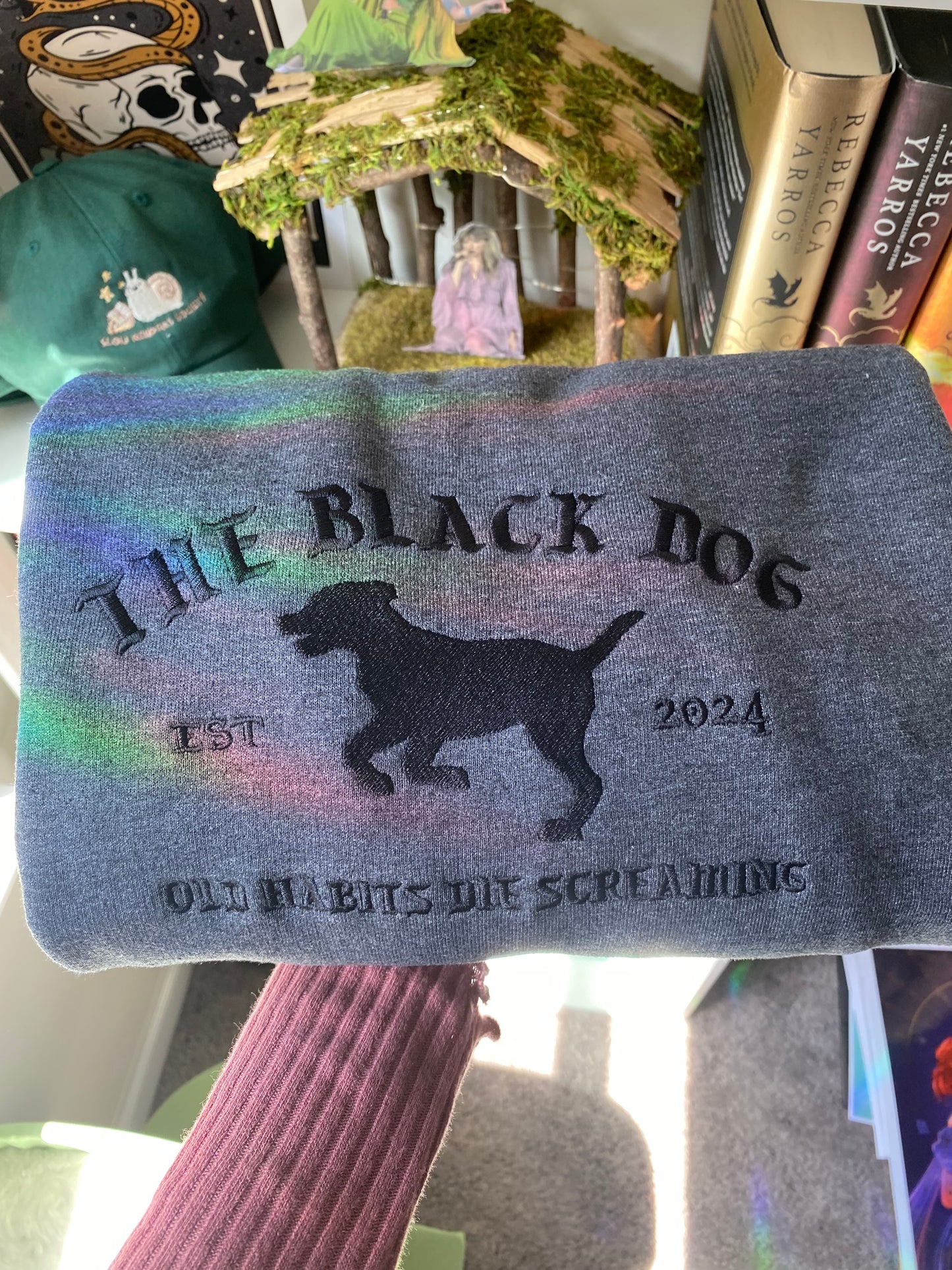 The Black Dog Poets Embroidered Crewneck Sweatshirt | Old Habits Die Screaming