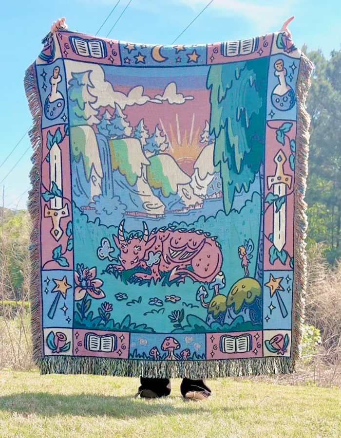 Fantasy Reader Whimsical Dragon Woven Blanket