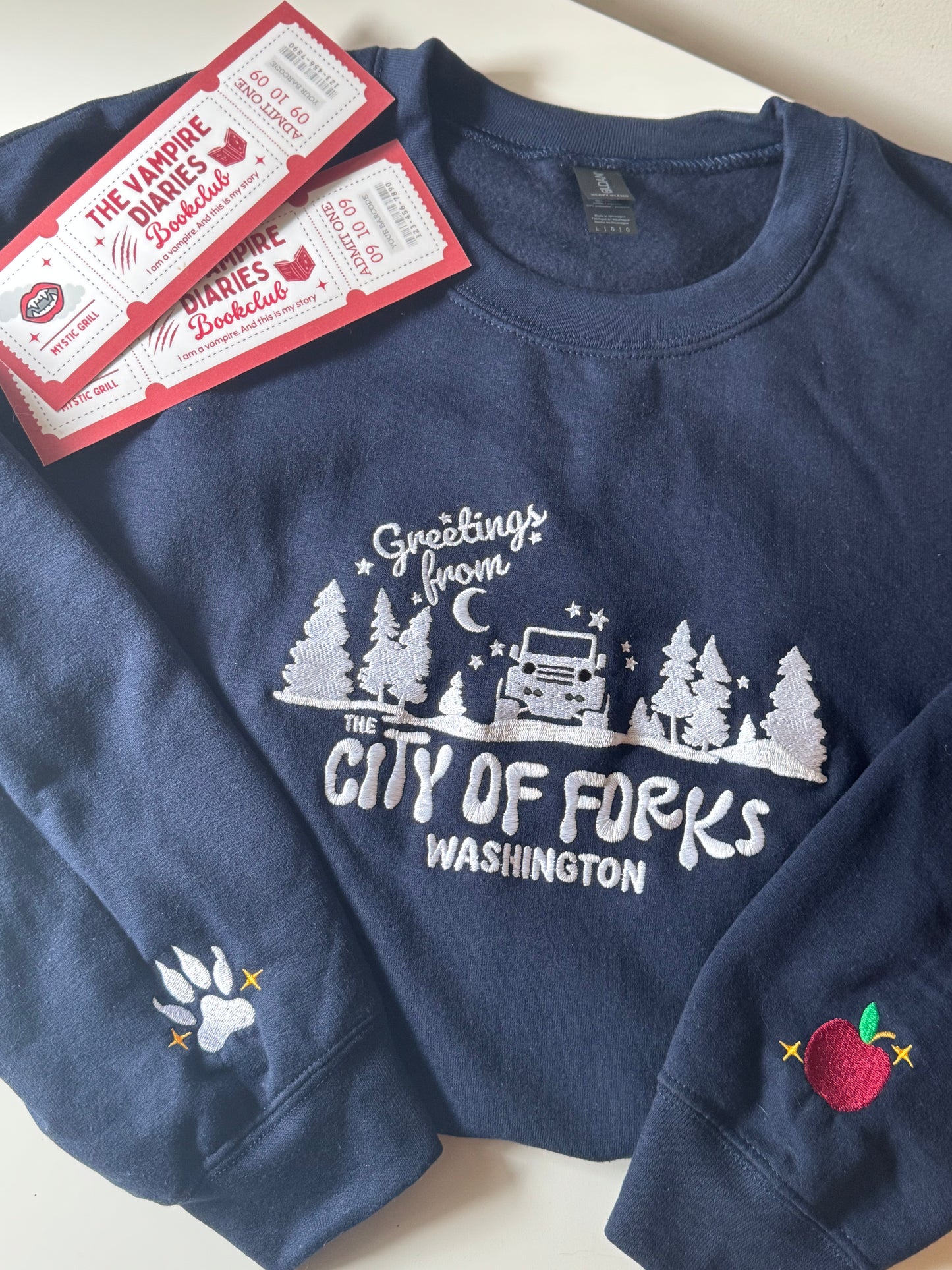 Forks Washington Embroidered Crewneck - Vampire Saga Sweatshirt