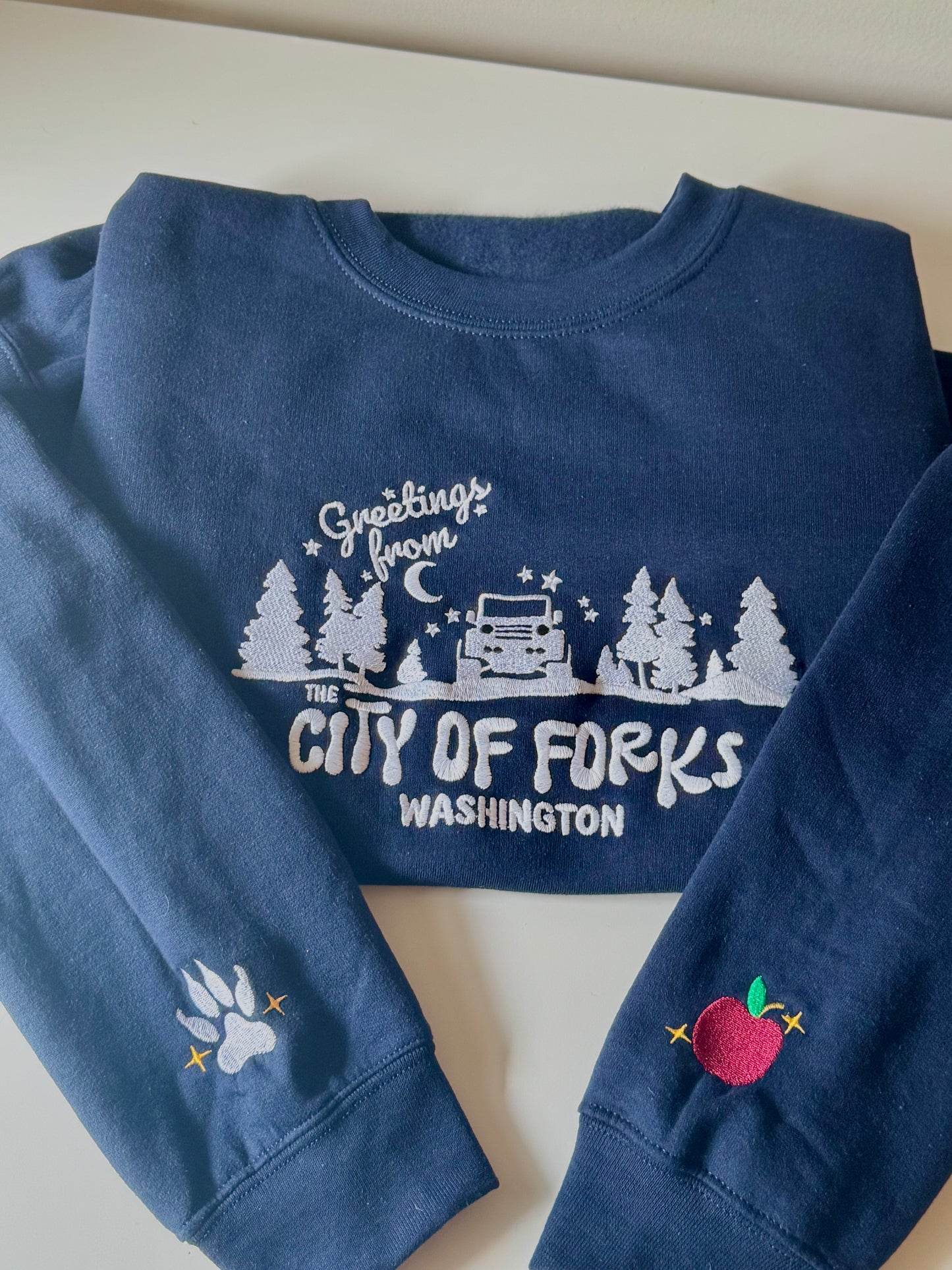 Forks Washington Embroidered Crewneck - Vampire Saga Sweatshirt