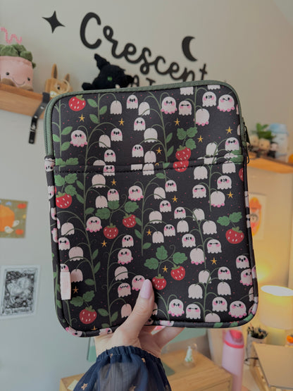 Ghostie Garden Book & Kindle Pouch, Medium E-Reader Zip up Book Sleeve