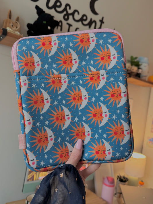 Celestial Sun & Moon Book & Kindle Pouch, Medium E-Reader Zip up Book Sleeve