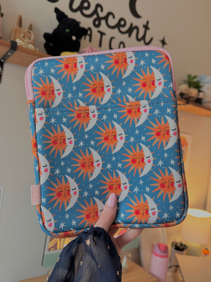 Celestial Sun & Moon Book & Kindle Pouch, Medium E-Reader Zip up Book Sleeve